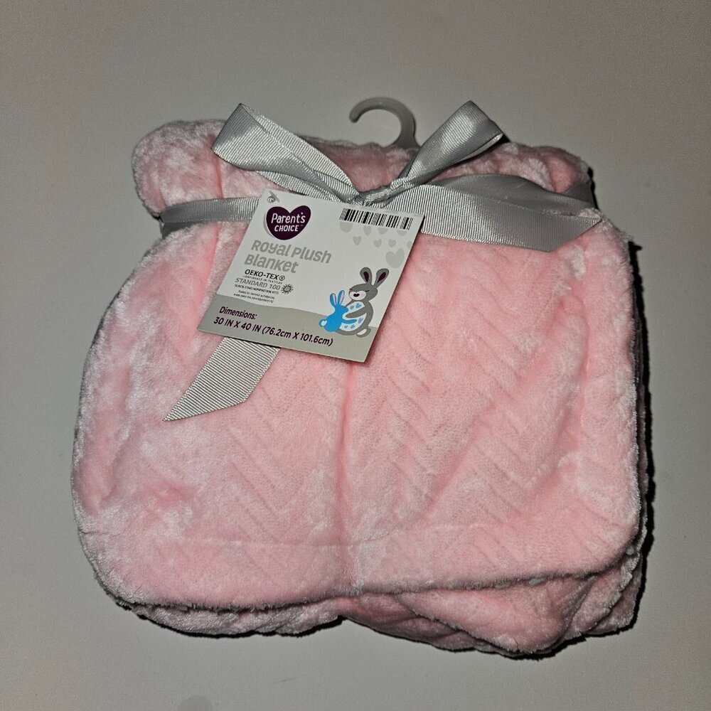 NEW Parent's Choice Chevron Textured Pink White Baby Blanket Fleece Sherpa 30x40